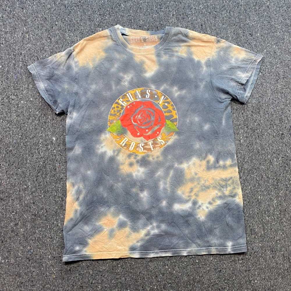Guns N Roses TShirt Sz S Mens Grey Tie Dye Graphic Rock Band Grunge Skater Rose